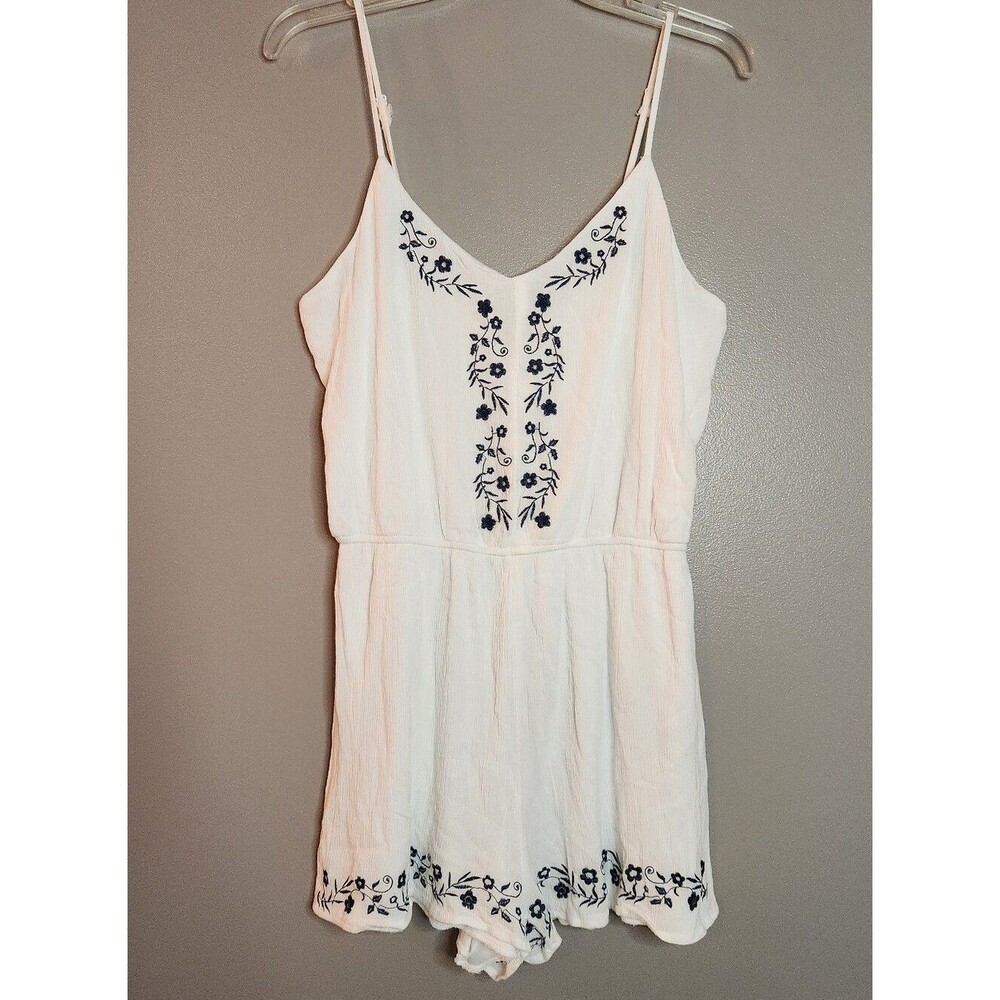 Blue Rain White Embroidered Spaghetti Strap Short Romper Size XL